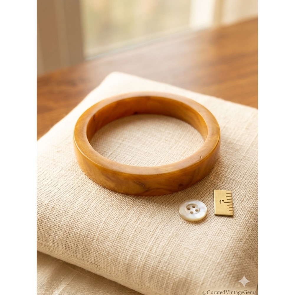Vintage Amber Resin Marbled Bangle Bracelet Honey Butterscotch Statement